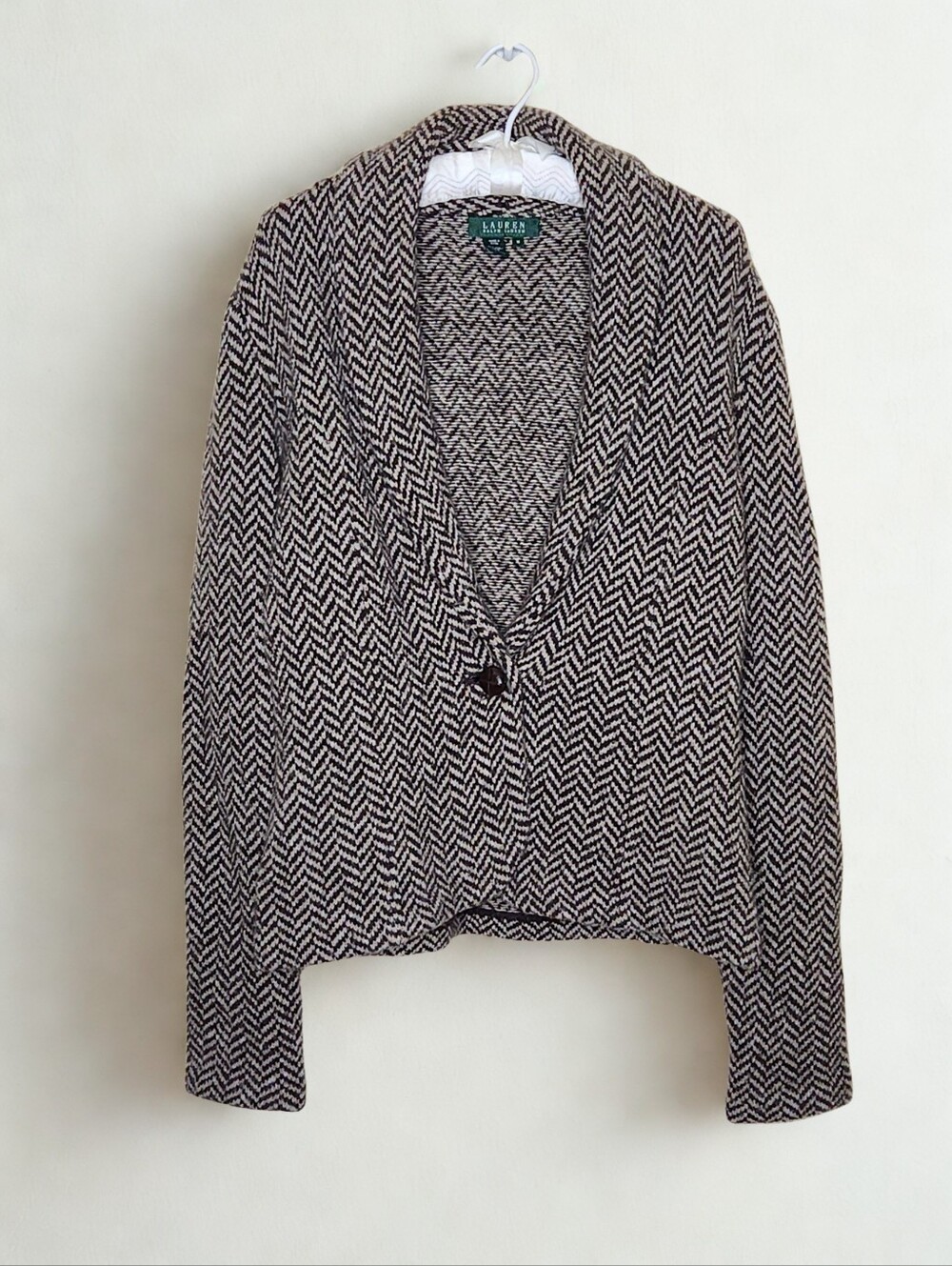 Lauren Ralph Lauren Herringbone Knit Blazer Sweater Jacket Single Button Medium